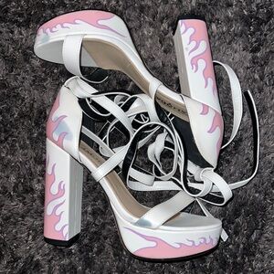 Elegant White and Pink Flame Heels